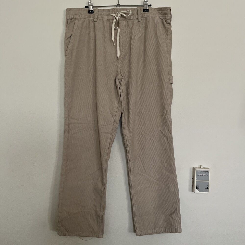 Pacsun Carpenter Pants Mens SZ L Straight‎ Leg Corduroy Baggy Loose Fit Tan